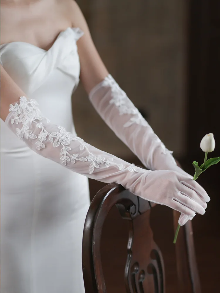 Lace Short Long Bridal Gloves Flower Wristband Wedding Glove For Women Girl Party Evening Dress Jewelry Brides Accessories - Image 3