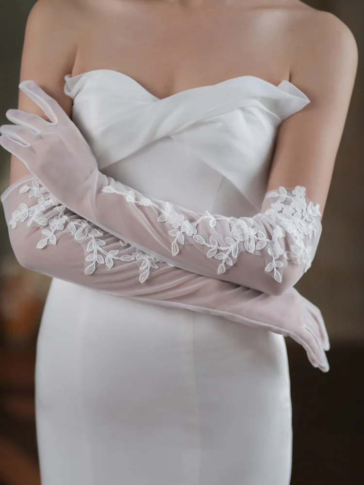 Lace Short Long Bridal Gloves Flower Wristband Wedding Glove For Women Girl Party Evening Dress Jewelry Brides Accessories - Image 4
