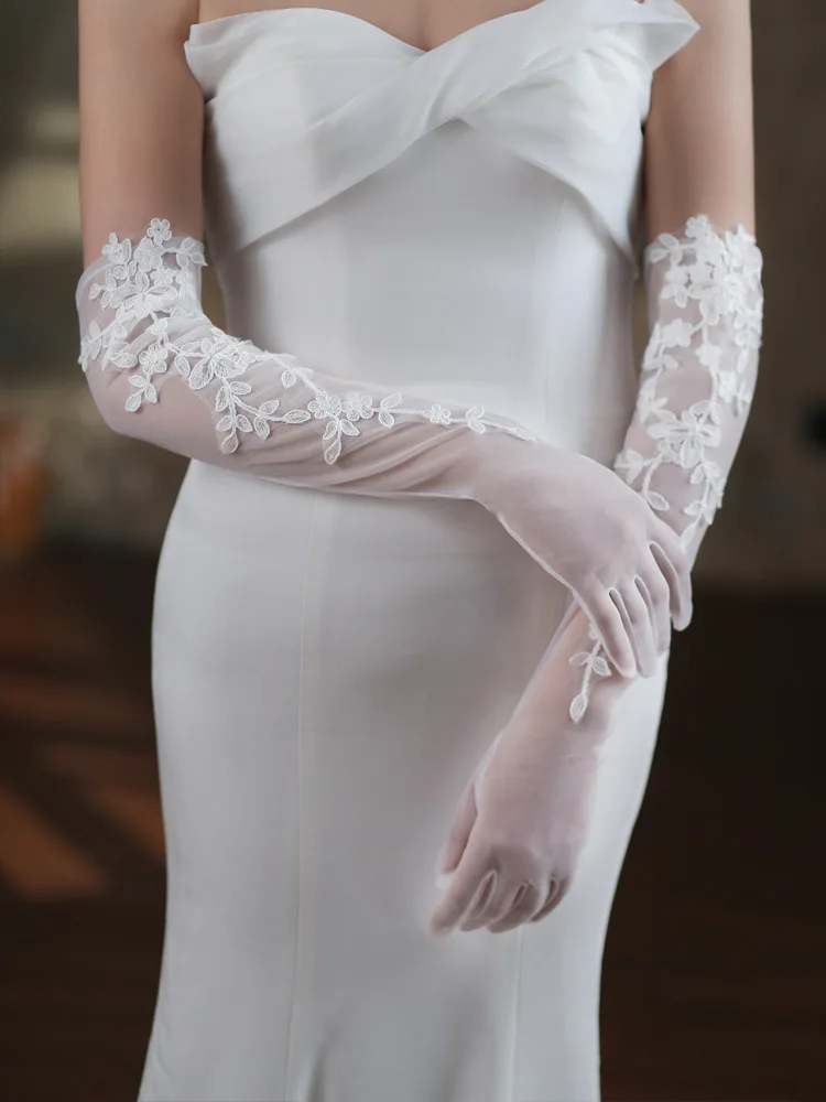 Lace Short Long Bridal Gloves Flower Wristband Wedding Glove For Women Girl Party Evening Dress Jewelry Brides Accessories - Image 5