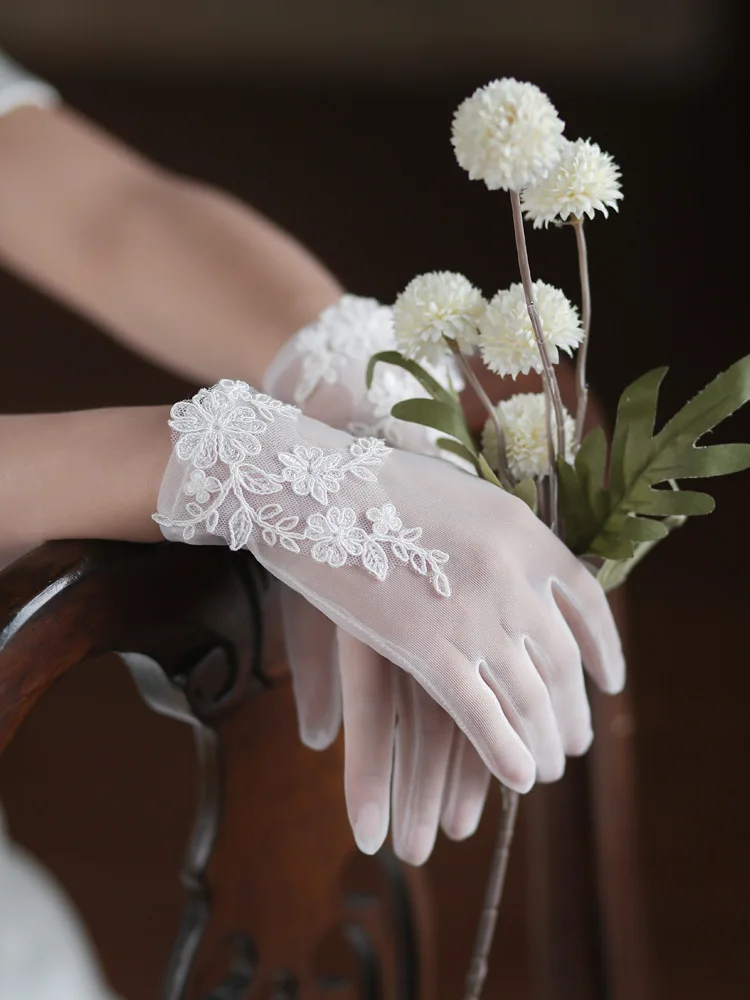 Lace Short Long Bridal Gloves Flower Wristband Wedding Glove For Women Girl Party Evening Dress Jewelry Brides Accessories - Image 6
