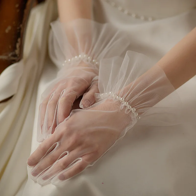 Lace Short Pearls Bridal Gloves Wristband Wedding Glove For Women Girl Party Evening Dress Jewelry Brides Accessories - Image 10