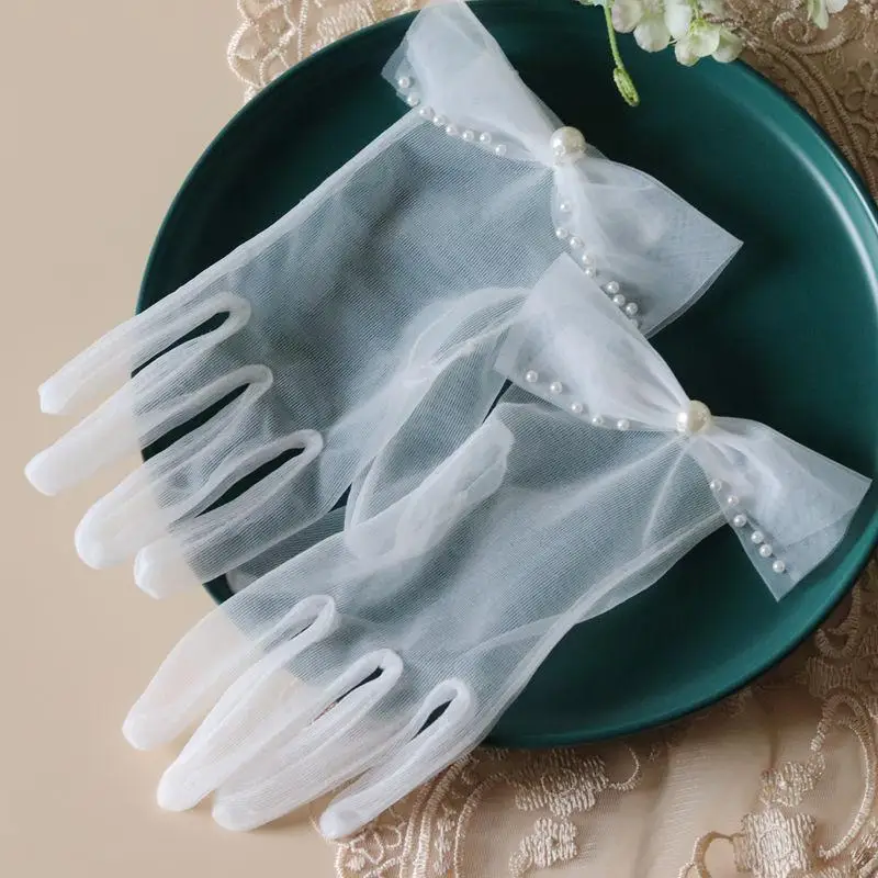 Lace Short Pearls Bridal Gloves Wristband Wedding Glove For Women Girl Party Evening Dress Jewelry Brides Accessories - Image 12