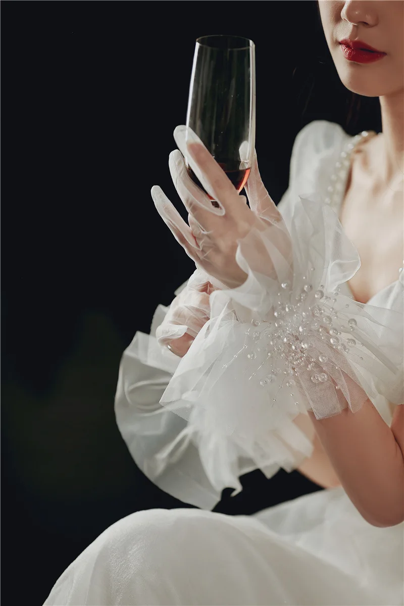 Lace Short Pearls Bridal Gloves Wristband Wedding Glove For Women Girl Party Evening Dress Jewelry Brides Accessories - Image 2