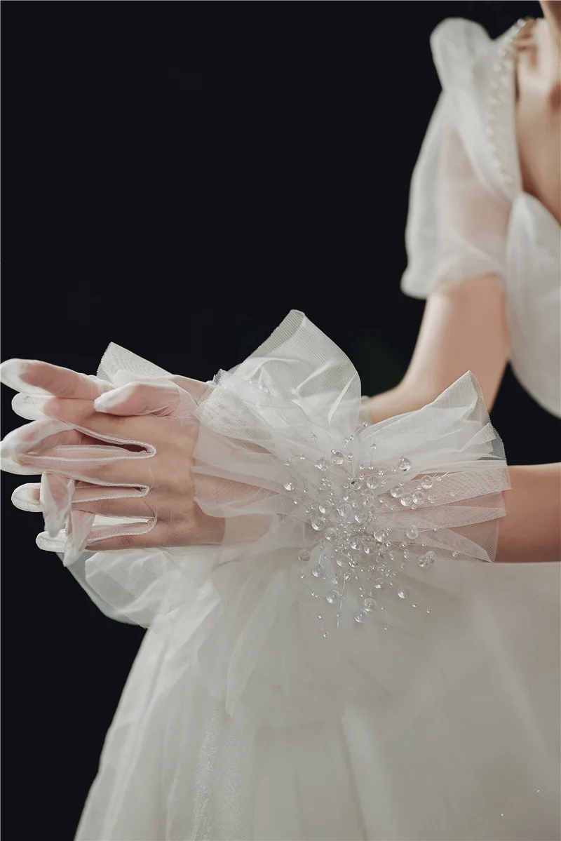 Lace Short Pearls Bridal Gloves Wristband Wedding Glove For Women Girl Party Evening Dress Jewelry Brides Accessories - Image 4