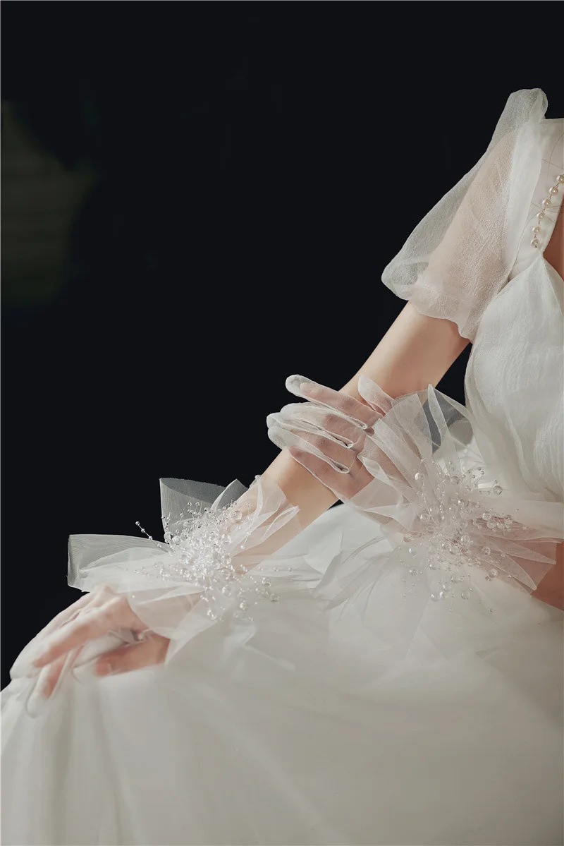 Lace Short Pearls Bridal Gloves Wristband Wedding Glove For Women Girl Party Evening Dress Jewelry Brides Accessories - Image 5