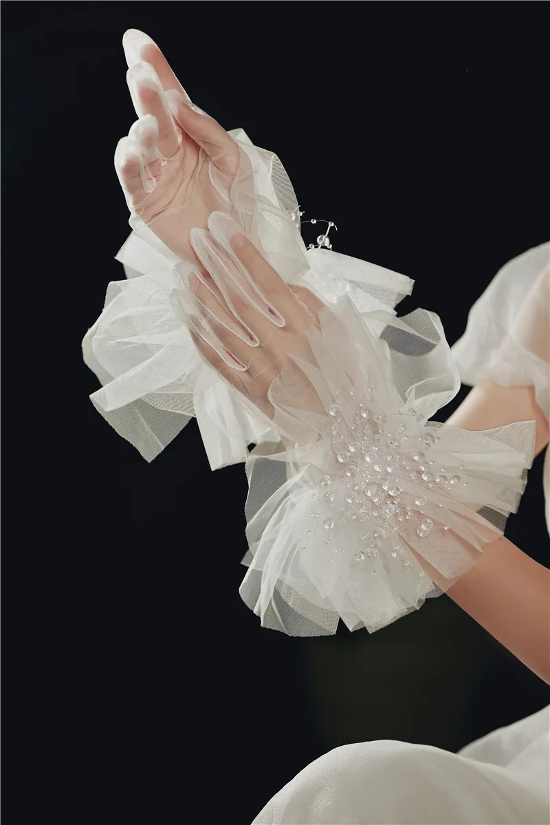 Lace Short Pearls Bridal Gloves Wristband Wedding Glove For Women Girl Party Evening Dress Jewelry Brides Accessories - Image 8