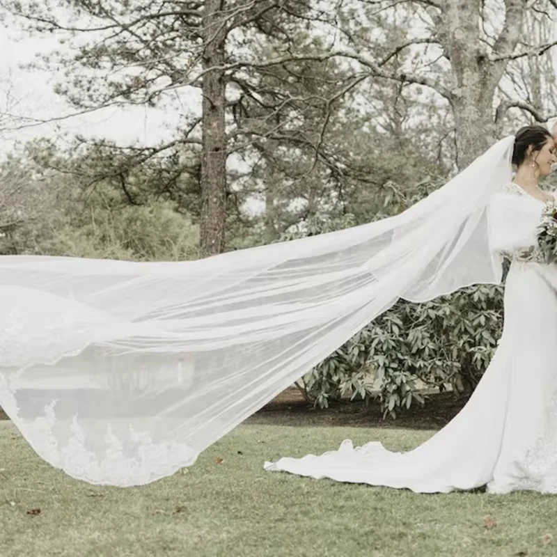Lace with Sequins in White , off-White , Ivory  Wedding Veil Cathedral Length Bridal Veil - Image 6