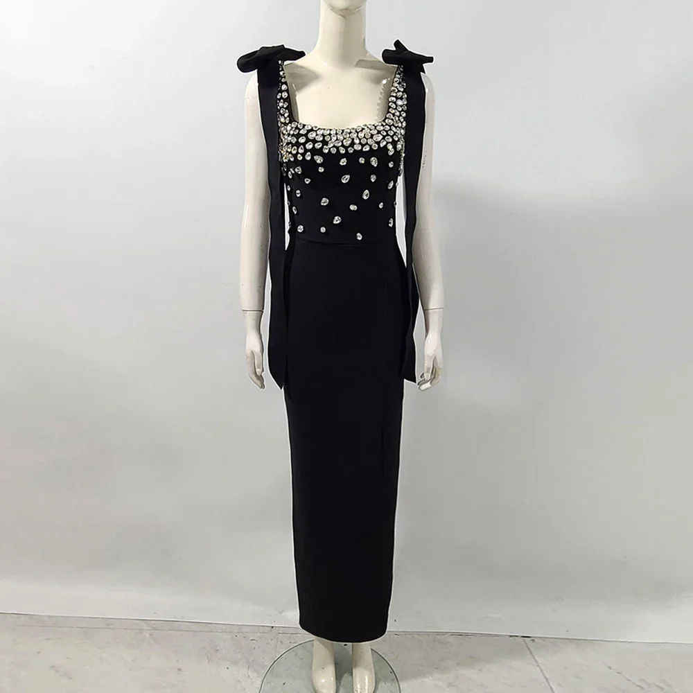 Ladies Sparkling Luxury Diamond Spaghetti Strap Backless Design Sleeveless Sexy Maxi Bandage Dress Celebrity Evening Party Gowns - Image 5