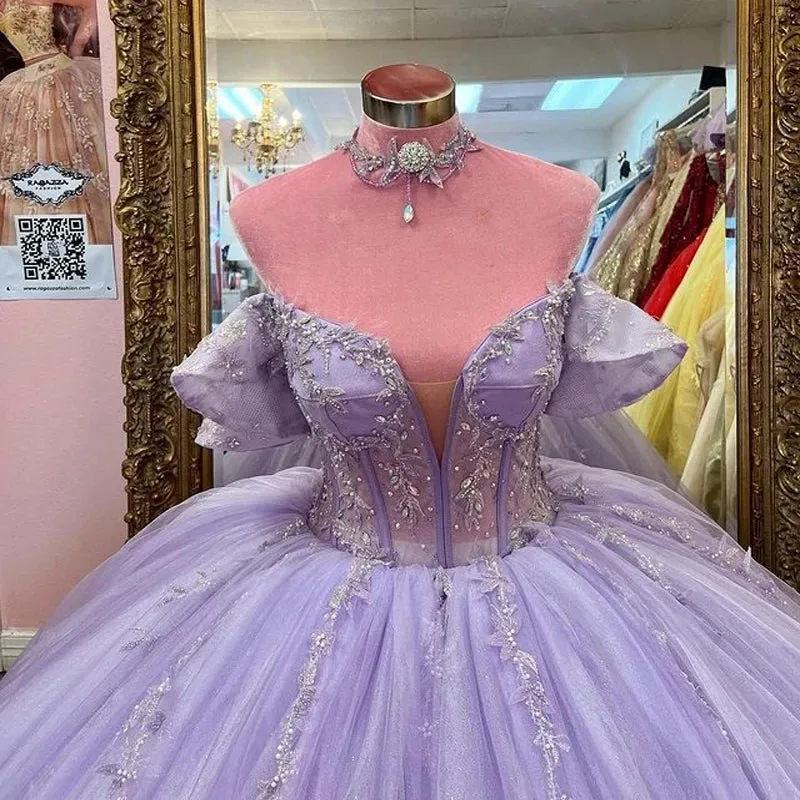 Lavender Ball Gown Quinceanera Dresses Beading Crystal Lace Cinderella Princess Vestidos De 15 Anos Birthday Party - Image 3