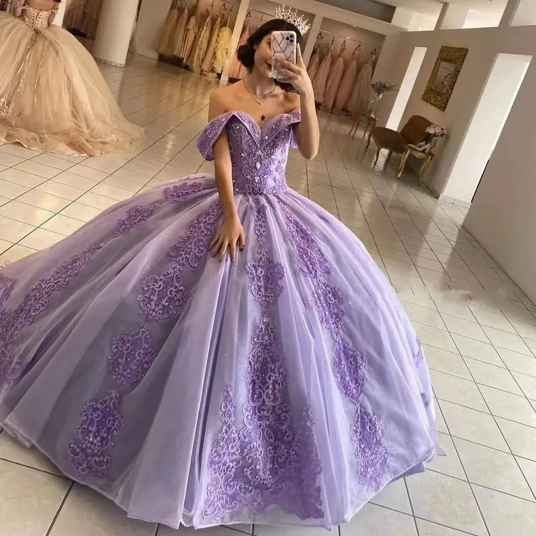 Lavender Off-Shoulder Quinceanera Dresses Vestidos De 15 Anos Beading Crystal Cinderella 16 Princess Gowns Corset - Image 3