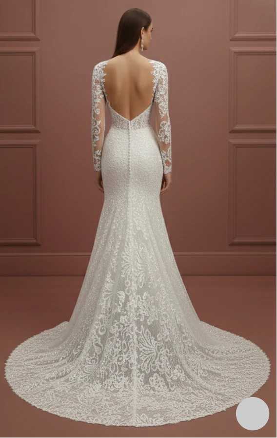 Long Petite Sleeve Wedding Dress Adjusted Fit Lace Elegant - Image 3