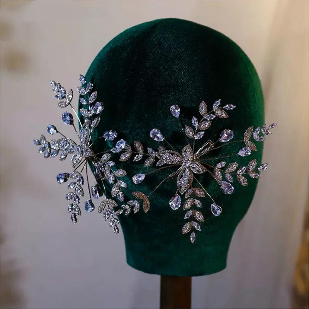 Leaf Hair Pin Clip Rhinestones Zirconia Head Piece For Bride Women Silver Color Hairpin Wedding Accessories Bridal Jewelry - Image 5