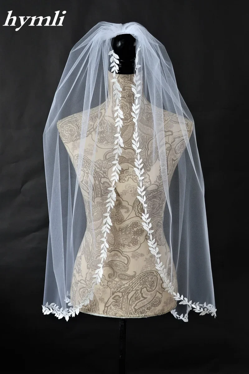 Leaf Lace Wedding veil Fingertip Length Bridal Veil in White , Ivory