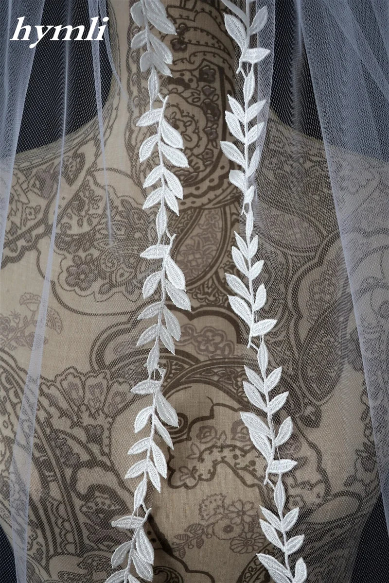 Leaf Lace Wedding veil Fingertip Length Bridal Veil in White , Ivory - Image 2