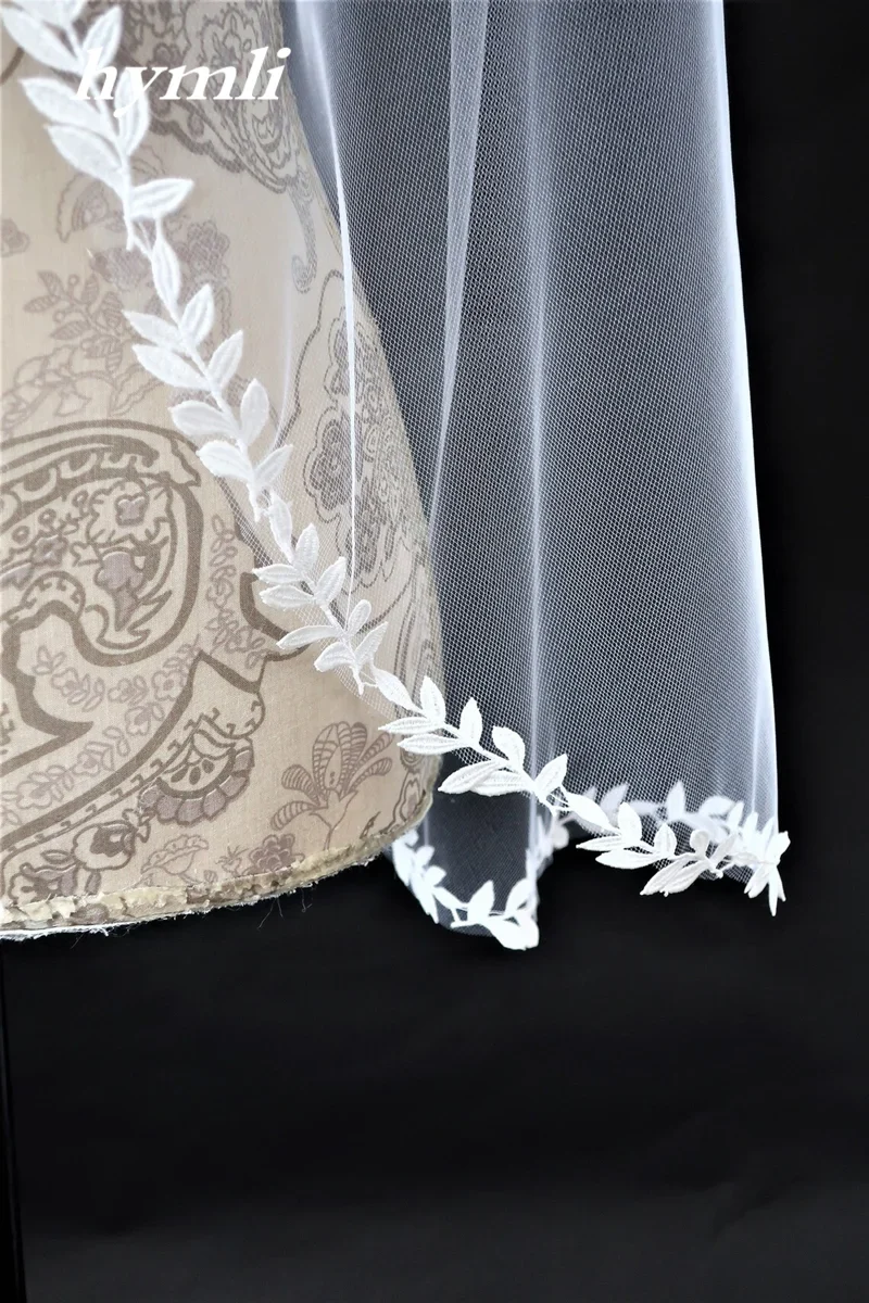 Leaf Lace Wedding veil Fingertip Length Bridal Veil in White , Ivory - Image 3