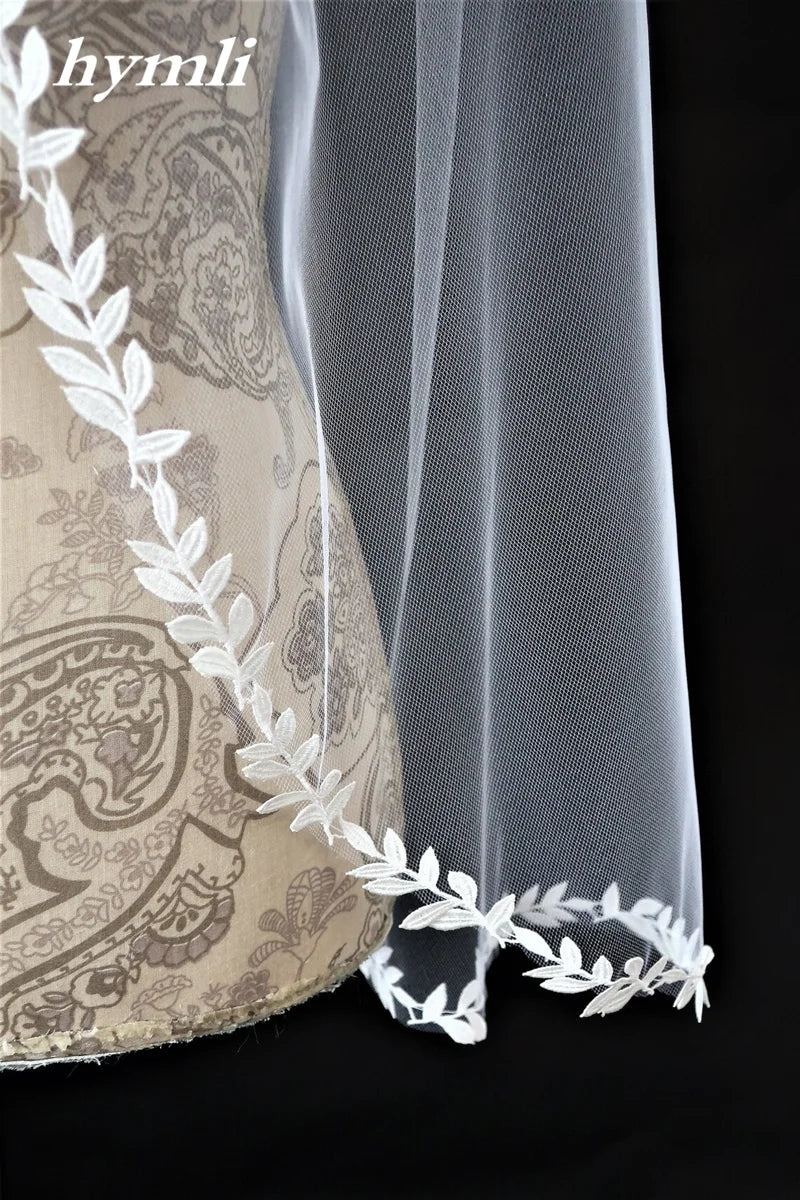 Leaf Lace Wedding veil Fingertip Length Bridal Veil in White , Ivory - Image 4