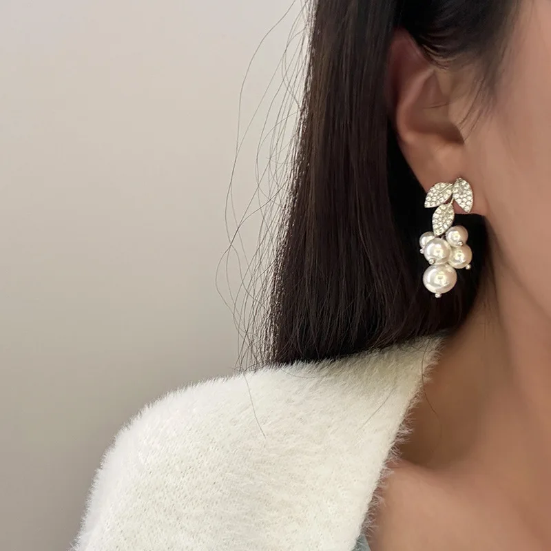 Leaf Pearl Zircon Bridal Earrings Silver Color Zirconia Wedding Earring For Brides Bridesmaids Accessories Women Gift Jewelry - Image 4
