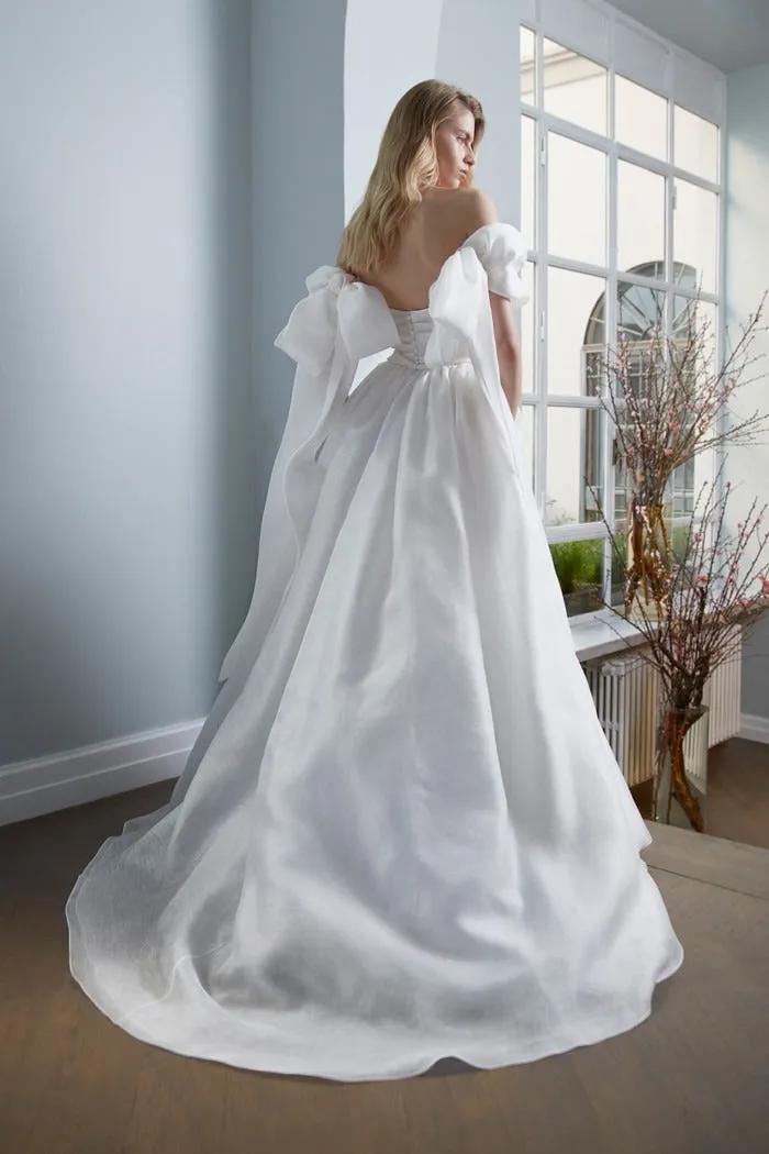 Strapless Ball Gown with Detachable Sleeves Mermaid Vestido De Novia Satin Train Princess Dress Wedding Dress Bow Court Simple Bridal Gown - Image 2