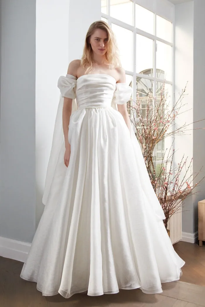 Strapless Ball Gown with Detachable Sleeves Mermaid Vestido De Novia Satin Train Princess Dress Wedding Dress Bow Court Simple Bridal Gown - Image 3