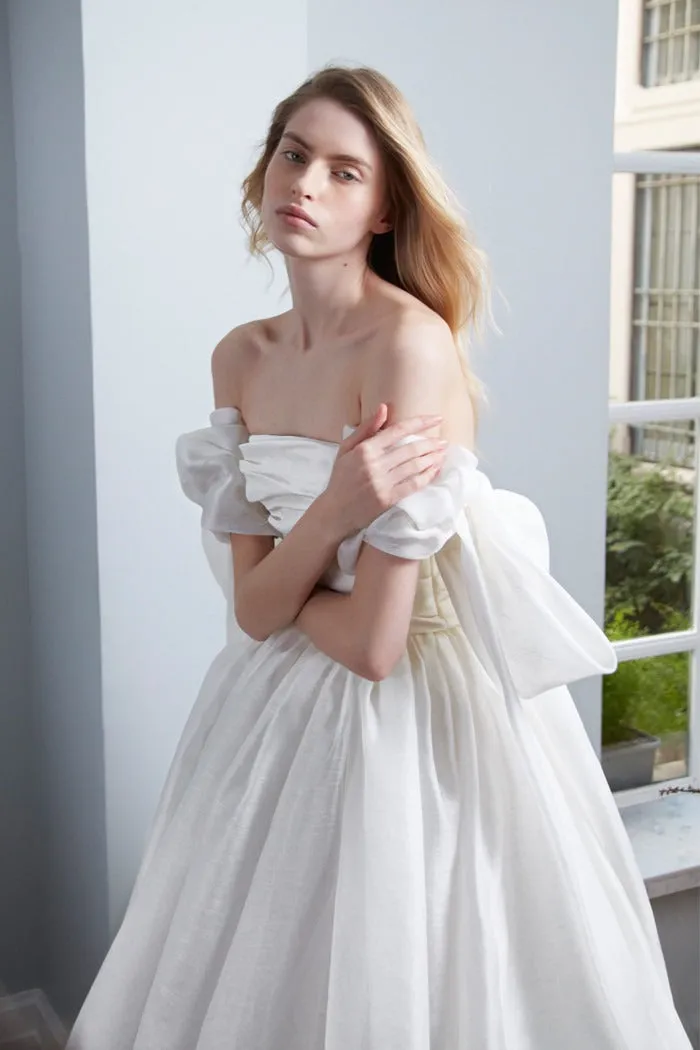 Strapless Ball Gown with Detachable Sleeves Mermaid Vestido De Novia Satin Train Princess Dress Wedding Dress Bow Court Simple Bridal Gown - Image 4