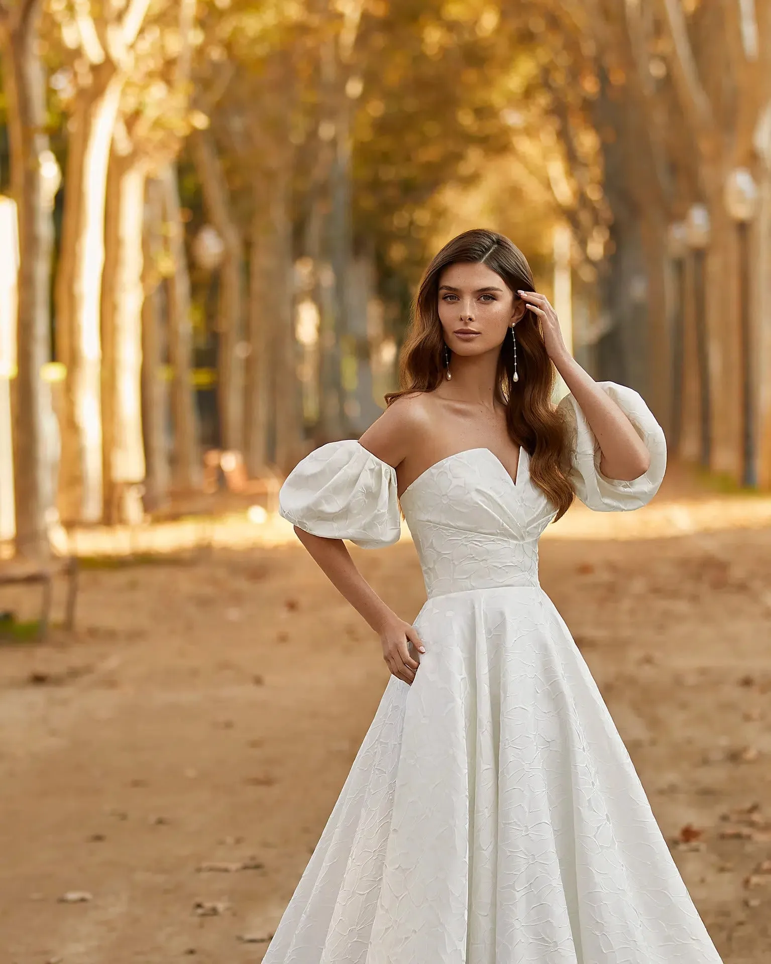 A-Line Wedding Dress with Puffed Sleeves Satin Modern Princess Vestido De Novia Bridal Gown Bow Satin Court Train Mermaid - Image 3