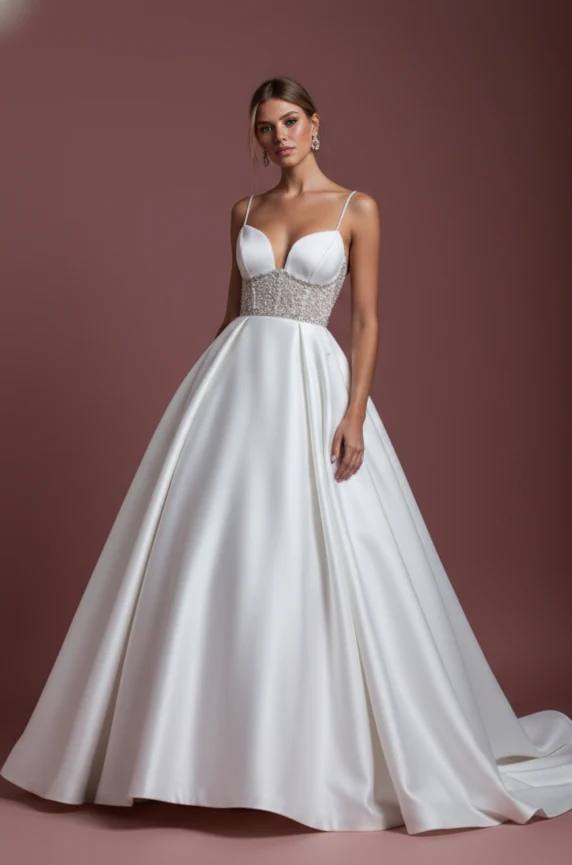 Tail Wedding Dress Royal Cathedral Long Train Satin Classic - Image 2