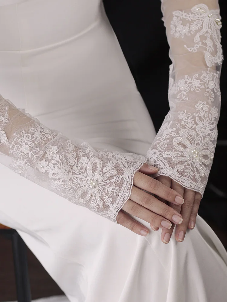 Long Bridal Gloves Pearl Wristband Wedding Glove For Women Girl Party Evening Dress Jewelry Bride Accessories - Image 4