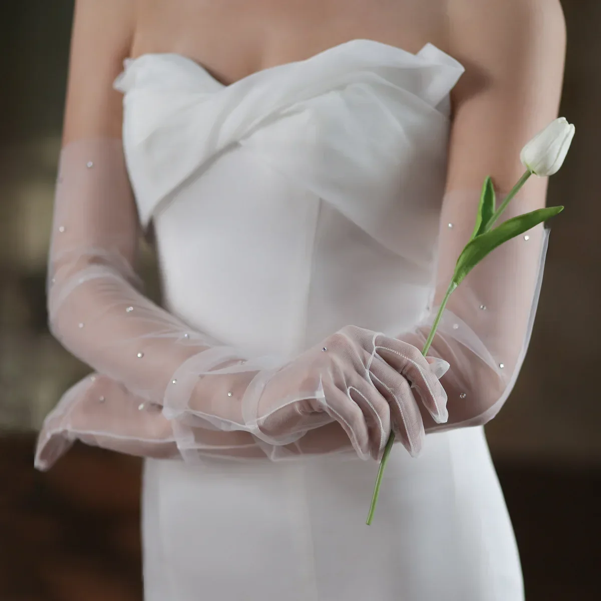 Long Bridal Gloves Shinny Crystal Wristband Wedding Glove For Women Girl Party Evening Dress Jewelry Bride Accessories - Image 5