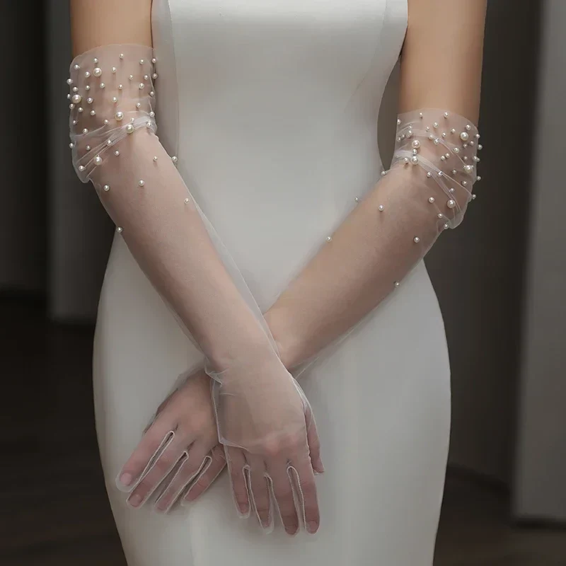Long Bridal Gloves Vintage Flower Pearls Wristband Wedding Glove For Women Girl Party Evening Dress Jewelry Bride Accessories - Image 11