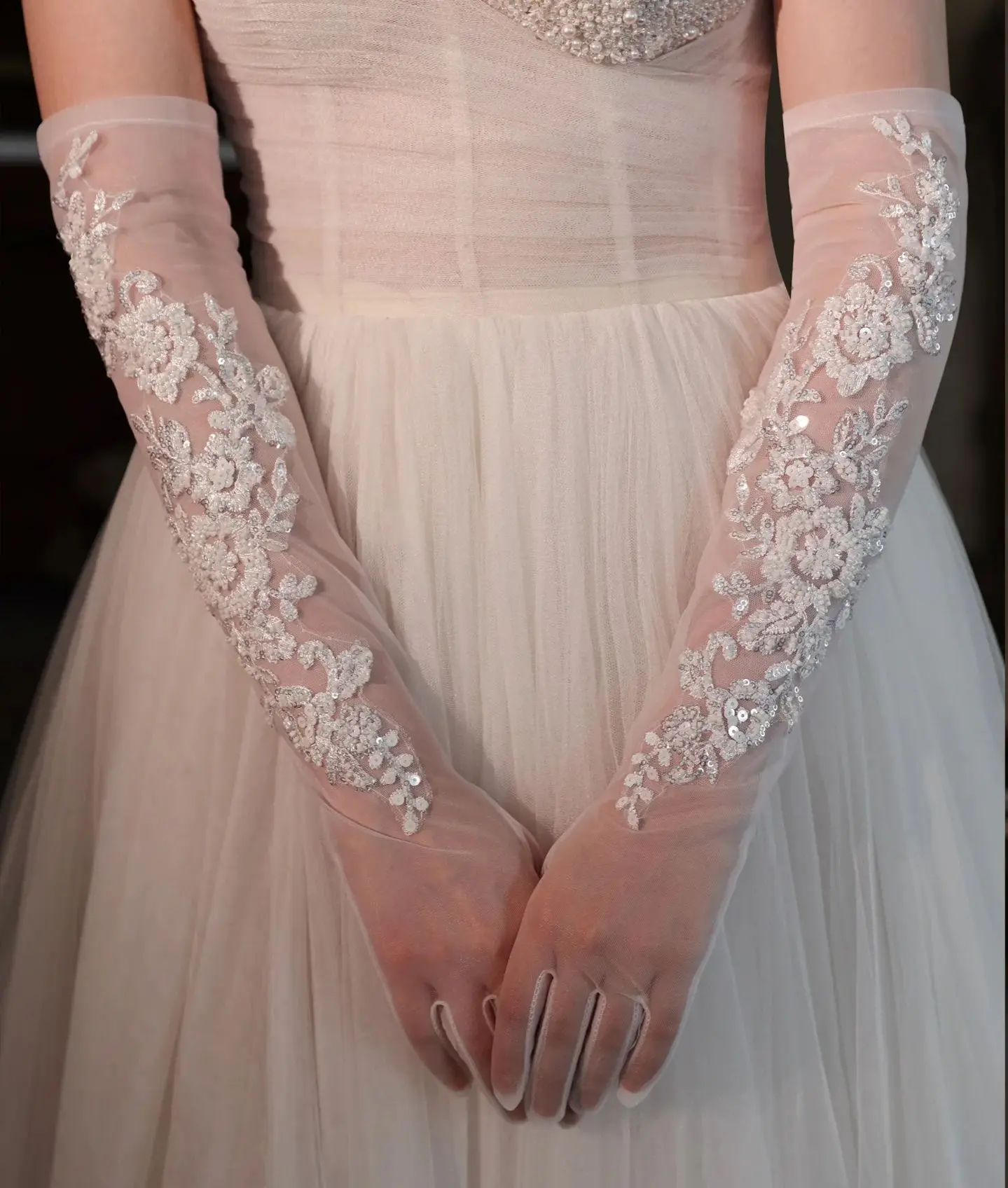 Long Bridal Gloves Vintage Flower Pearls Wristband Wedding Glove For Women Girl Party Evening Dress Jewelry Bride Accessories - Image 12