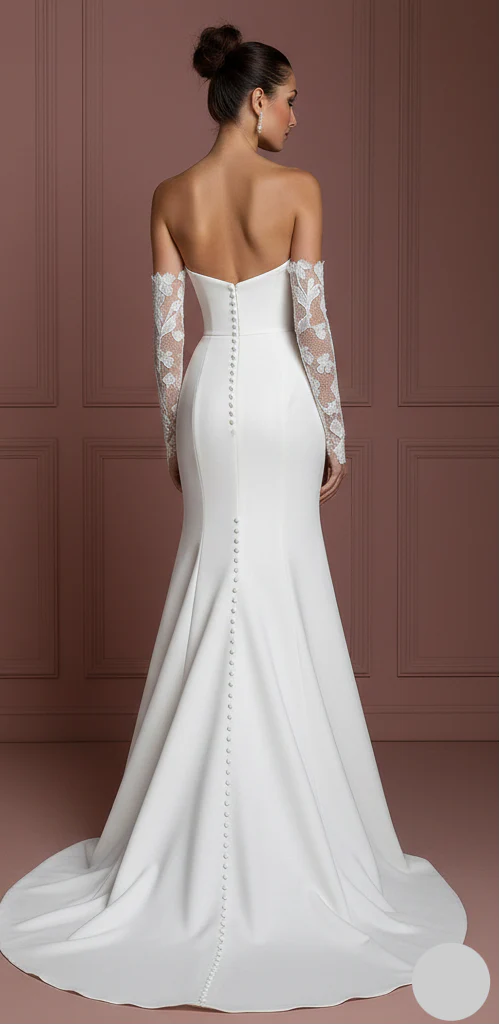 Embroidered Sleeve Wedding Dress Long Nature Inspired Wear - Image 3