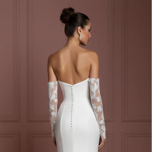 Embroidered Sleeve Wedding Dress Long Nature Inspired Wear - Image 5