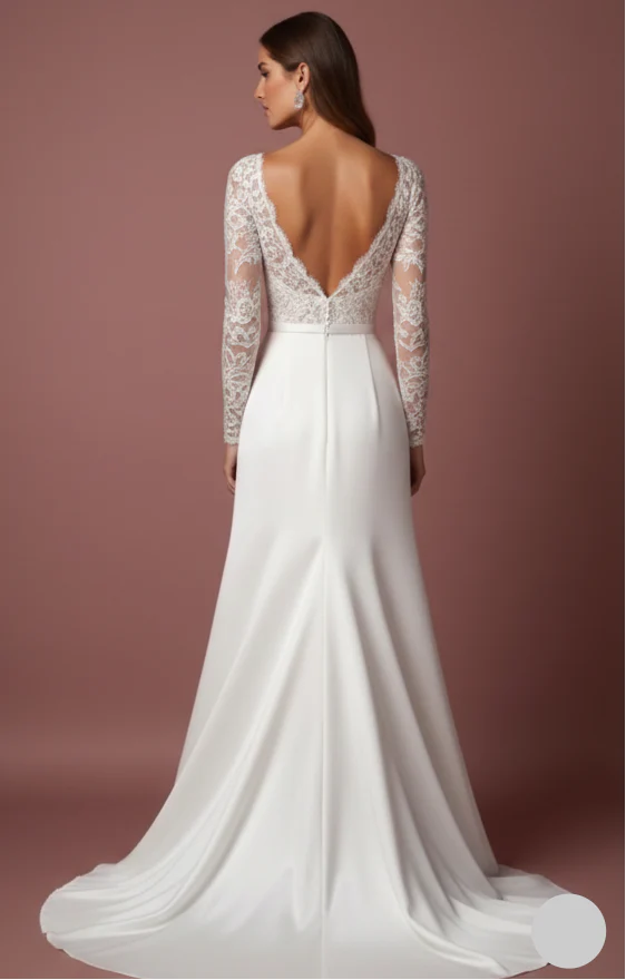 Wrap Wedding Dress Satin V-Neck Long Slit Leg Modern Style - Image 3