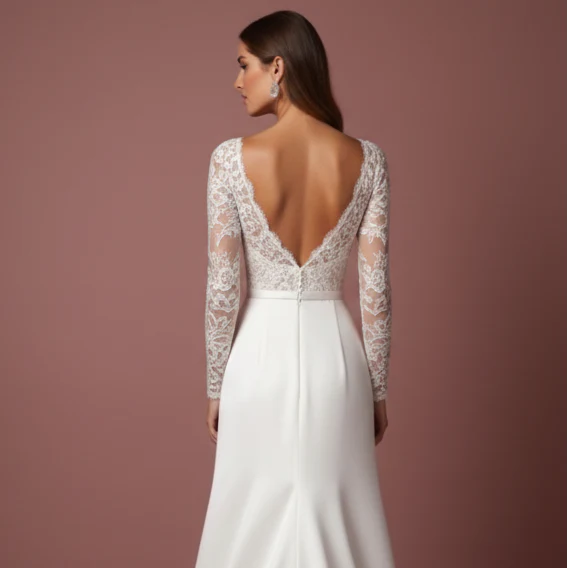 Wrap Wedding Dress Satin V-Neck Long Slit Leg Modern Style - Image 5