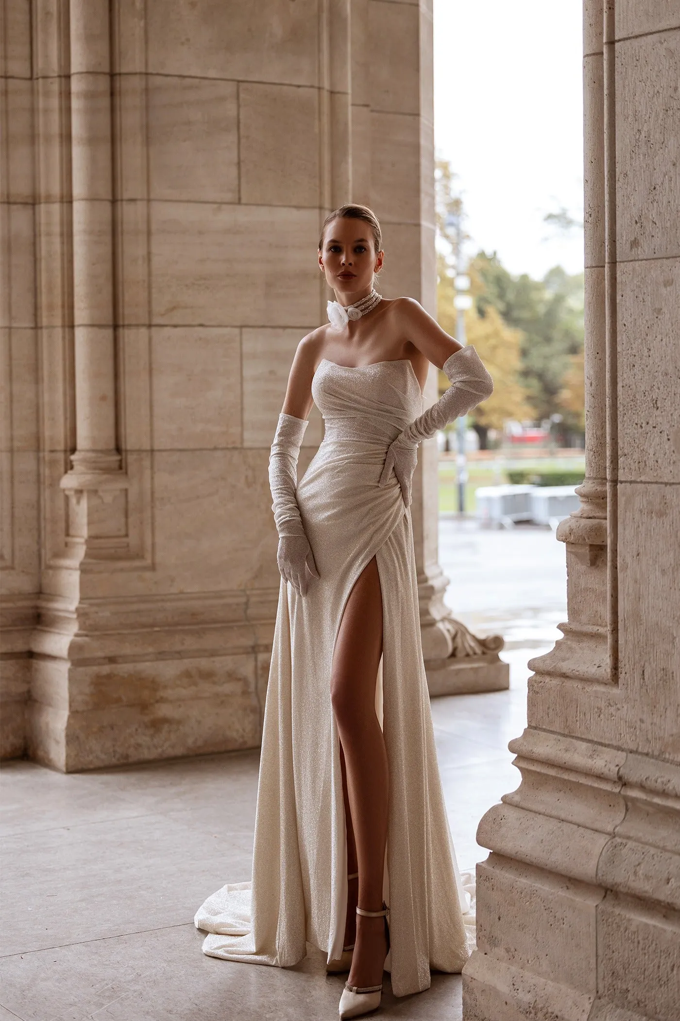 Sexy Strapless Wedding Dress Modern Gown Mermaid Bow Court Train Vestido De Novia Dress Satin Princess - Image 5