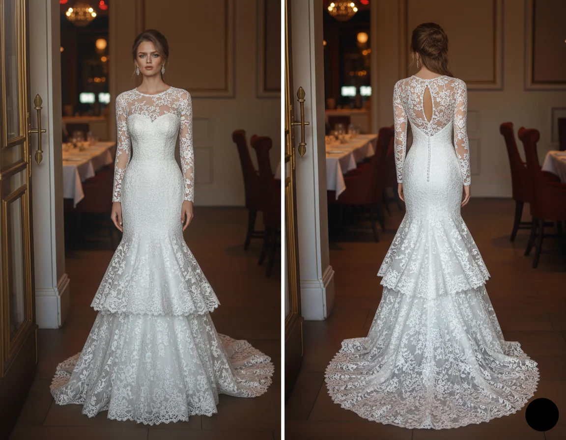 Designer Wedding Dress Boutique Silk Long Hand Stitched Luxury