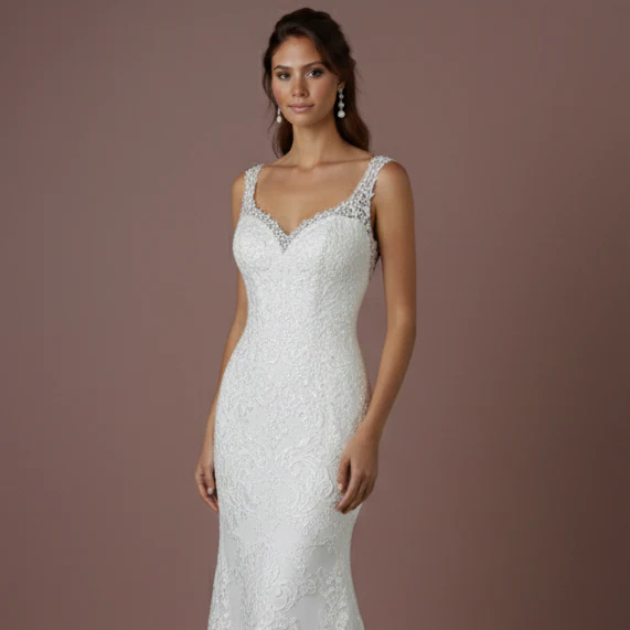 Sleeveless Wedding Dress Beaded Waistband Long Chiffon Skirt - Image 4