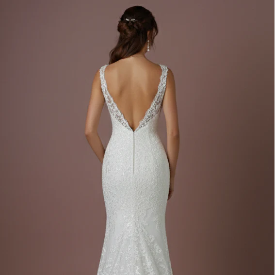 Sleeveless Wedding Dress Beaded Waistband Long Chiffon Skirt - Image 5