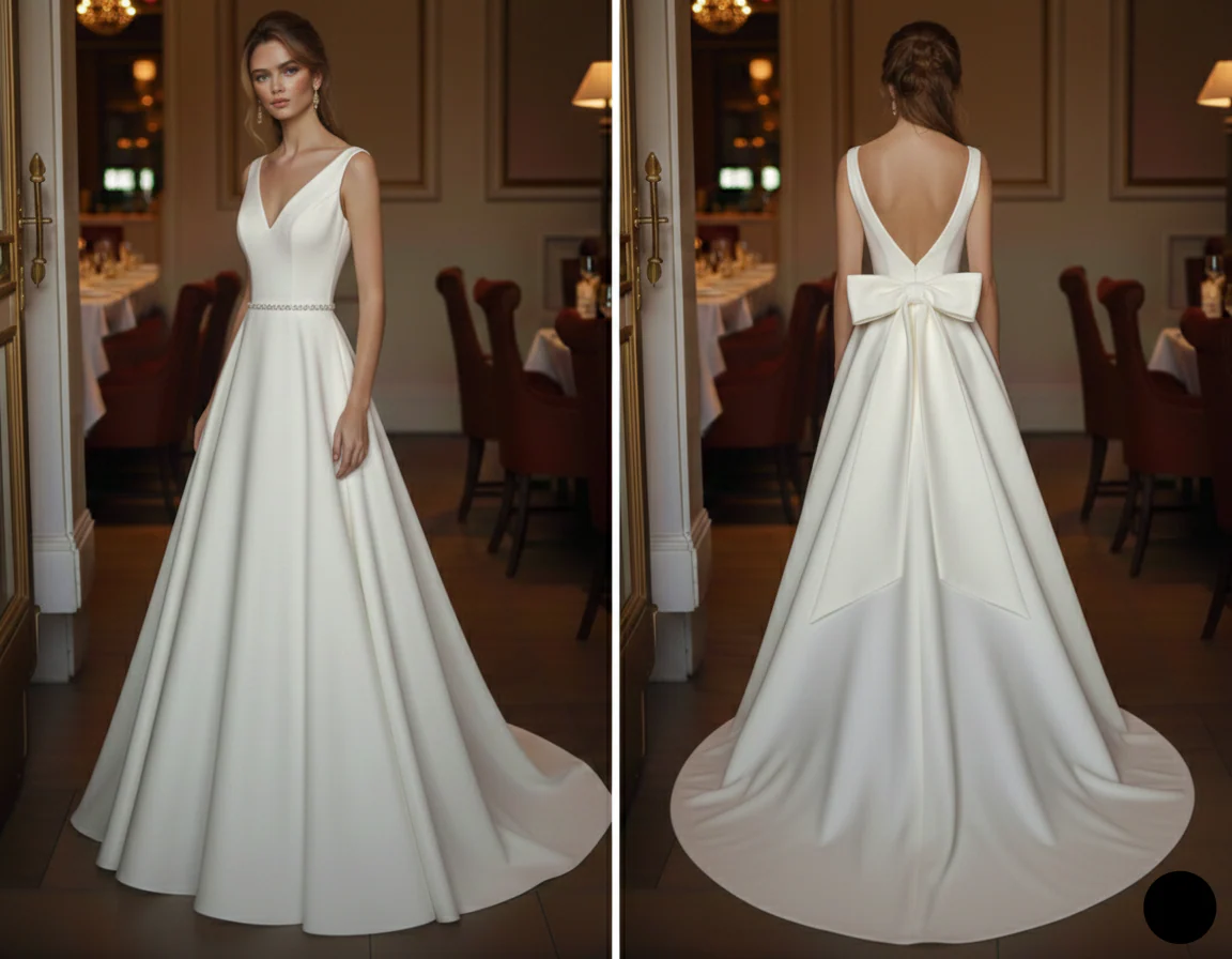 Ribbon Tie Wedding Dress Simple Long Silk Minimalist Wear