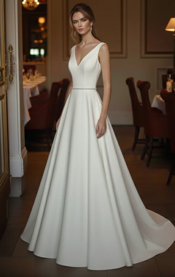 Ribbon Tie Wedding Dress Simple Long Silk Minimalist Wear - Image 2