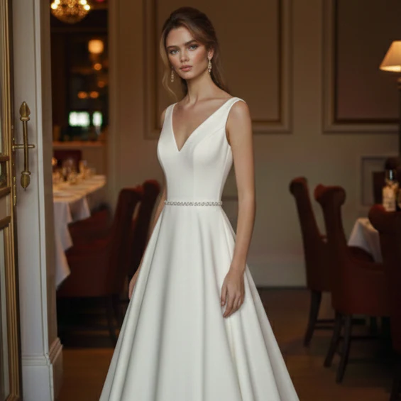 Ribbon Tie Wedding Dress Simple Long Silk Minimalist Wear - Image 4