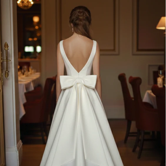 Ribbon Tie Wedding Dress Simple Long Silk Minimalist Wear - Image 5