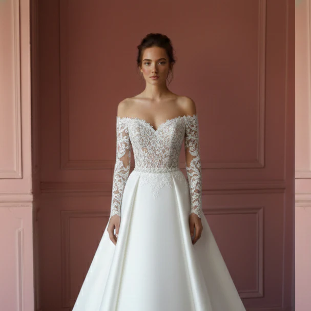 Masterpost All Styles Lace Satin Long Tulle Bridal Gown - Image 4