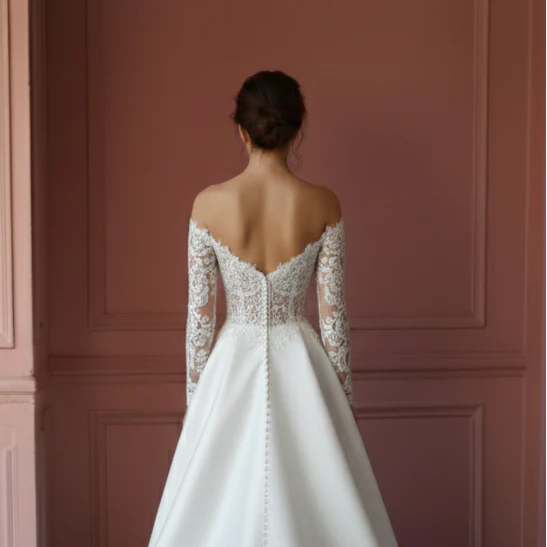 Masterpost All Styles Lace Satin Long Tulle Bridal Gown - Image 5