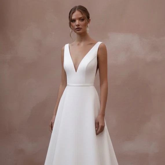 Cold Shoulder Wedding Dress Boho Long Chiffon Flowy Gown - Image 4