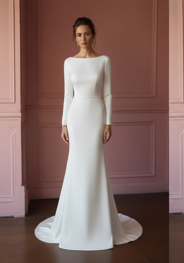 Satin Mermaid Wedding Dress Minimalist Long Traditional Wear - Image 2