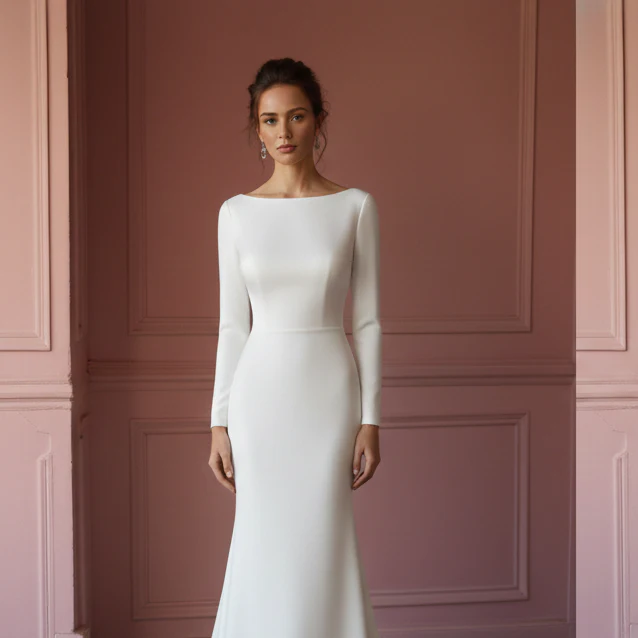 Satin Mermaid Wedding Dress Minimalist Long Traditional Wear - Image 4