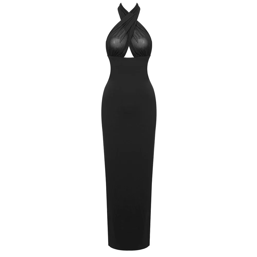 Long Ribbon Sexy V-Neck Sleeveless Halter Black Mini Ankle length Woman Birthday Party Dress Celebrity Evening Party Outfit - Image 7