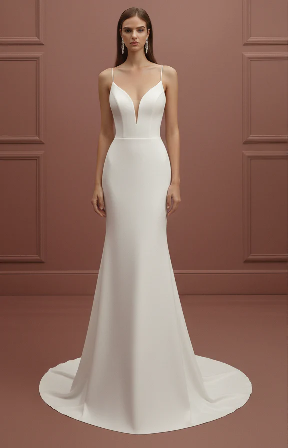 Sophisticated Column Wedding Dress Crepe Long Simple Elegant - Image 2