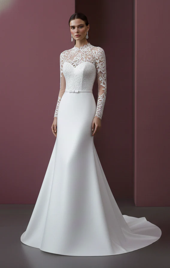 Fringe Wedding Dress Retro Classic Long Modest Style Bridal - Image 2